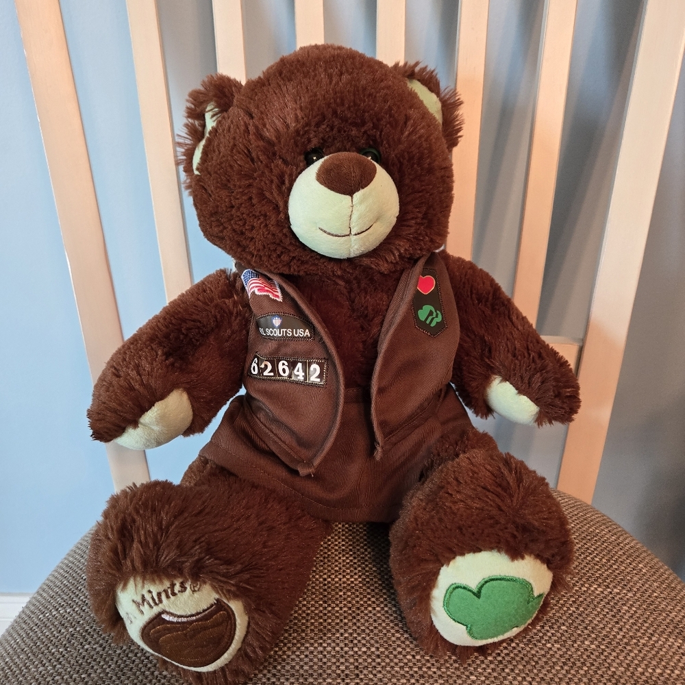Old school Girl scout thin mint chocolate cookie build a bear with uniform